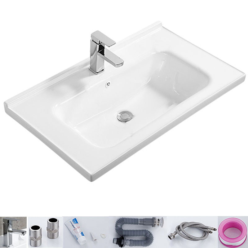 Modern White Bathroom Sink Rectangular Ceramic Bathroom Sink 32"L x 19"W x 5"H Sink with Faucet Clearhalo 'Bathroom Remodel & Bathroom Fixtures' 'Bathroom Sinks & Faucet Components' 'Bathroom Sinks' 'bathroom_sink' 'Home Improvement' 'home_improvement' 'home_improvement_bathroom_sink' 6627583