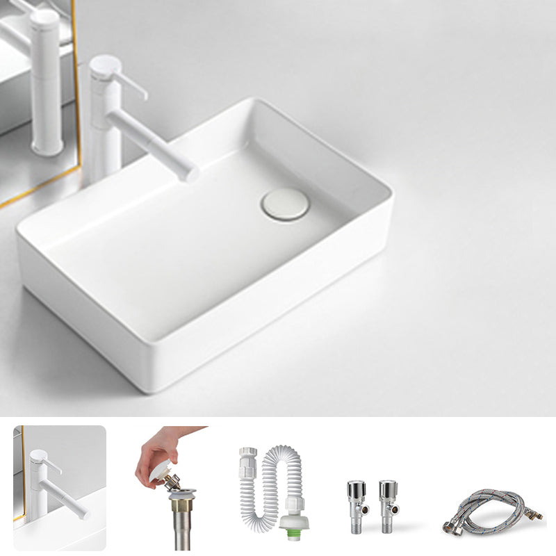 Modern Bathroom Sink Porcelain Solid Color Rectangular Vessel Bathroom Sink 22"L x 13"W x 5"H Sink with Faucet Clearhalo 'Bathroom Remodel & Bathroom Fixtures' 'Bathroom Sinks & Faucet Components' 'Bathroom Sinks' 'bathroom_sink' 'Home Improvement' 'home_improvement' 'home_improvement_bathroom_sink' 6627672