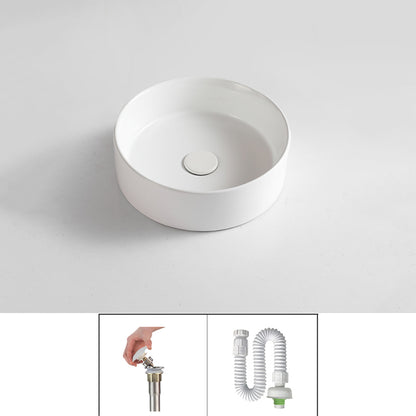 Modern Bathroom Sink Porcelain Round Vessel Sink with Pop-Up Drain 14"L x 14"W x 4"H White Sink Clearhalo 'Bathroom Remodel & Bathroom Fixtures' 'Bathroom Sinks & Faucet Components' 'Bathroom Sinks' 'bathroom_sink' 'Home Improvement' 'home_improvement' 'home_improvement_bathroom_sink' 6627699