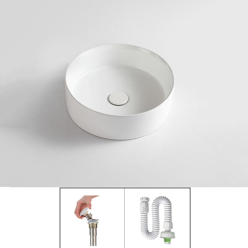 Modern Bathroom Sink Porcelain Round Vessel Sink with Pop-Up Drain 16"L x 16"W x 5"H White Sink Clearhalo 'Bathroom Remodel & Bathroom Fixtures' 'Bathroom Sinks & Faucet Components' 'Bathroom Sinks' 'bathroom_sink' 'Home Improvement' 'home_improvement' 'home_improvement_bathroom_sink' 6627701