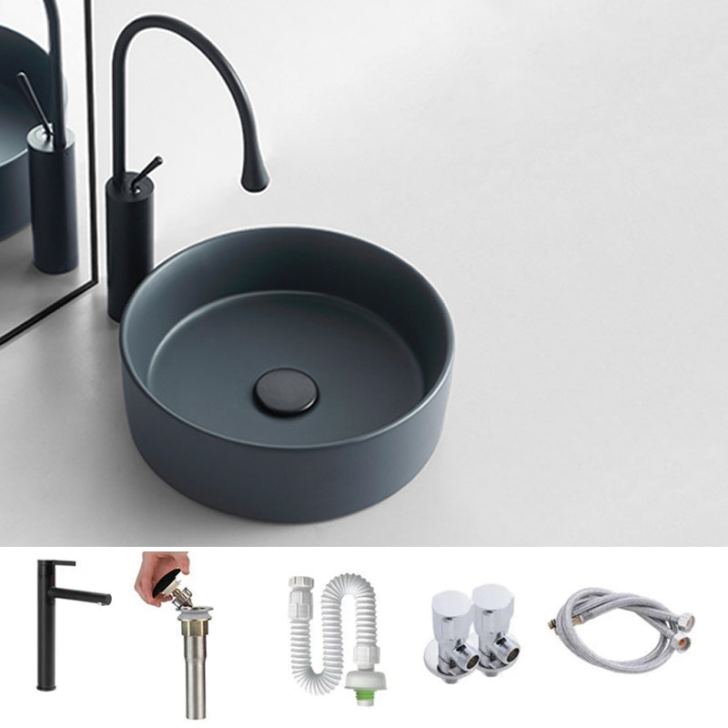 Modern Bathroom Sink Porcelain Round Vessel Sink with Pop-Up Drain Grey Sink with Faucet Clearhalo 'Bathroom Remodel & Bathroom Fixtures' 'Bathroom Sinks & Faucet Components' 'Bathroom Sinks' 'bathroom_sink' 'Home Improvement' 'home_improvement' 'home_improvement_bathroom_sink' 6627704