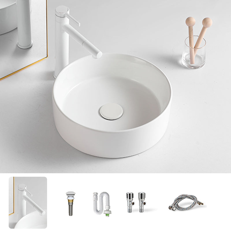 Modern Bathroom Sink Porcelain Round Vessel Sink with Pop-Up Drain White Sink with Faucet Clearhalo 'Bathroom Remodel & Bathroom Fixtures' 'Bathroom Sinks & Faucet Components' 'Bathroom Sinks' 'bathroom_sink' 'Home Improvement' 'home_improvement' 'home_improvement_bathroom_sink' 6627706