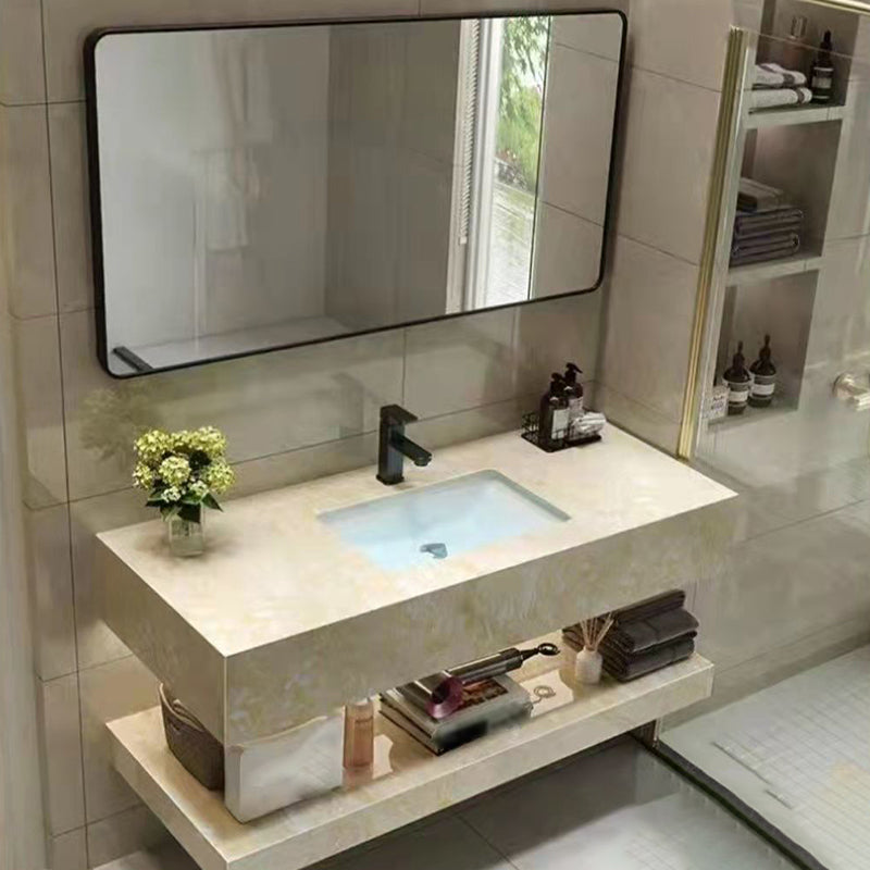 Yellow Stone Bath Vanity Shelving Included Single Sink Wall Mount Vanity Set with Mirror Vanity & Faucet & Mirrors Smart Control Not Included Clearhalo 'Bathroom Remodel & Bathroom Fixtures' 'Bathroom Vanities' 'bathroom_vanities' 'Home Improvement' 'home_improvement' 'home_improvement_bathroom_vanities' 6627719