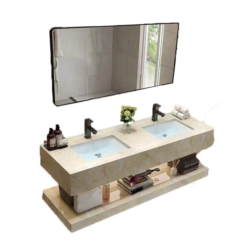Yellow Stone Bath Vanity Shelving Included Single Sink Wall Mount Vanity Set with Mirror Clearhalo 'Bathroom Remodel & Bathroom Fixtures' 'Bathroom Vanities' 'bathroom_vanities' 'Home Improvement' 'home_improvement' 'home_improvement_bathroom_vanities' 6627720
