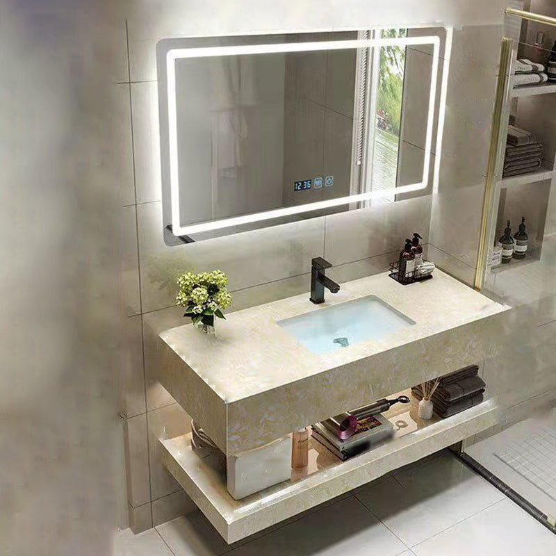 Yellow Stone Bath Vanity Shelving Included Single Sink Wall Mount Vanity Set with Mirror Vanity & Faucet & Mirrors Smart Control Included Clearhalo 'Bathroom Remodel & Bathroom Fixtures' 'Bathroom Vanities' 'bathroom_vanities' 'Home Improvement' 'home_improvement' 'home_improvement_bathroom_vanities' 6627723