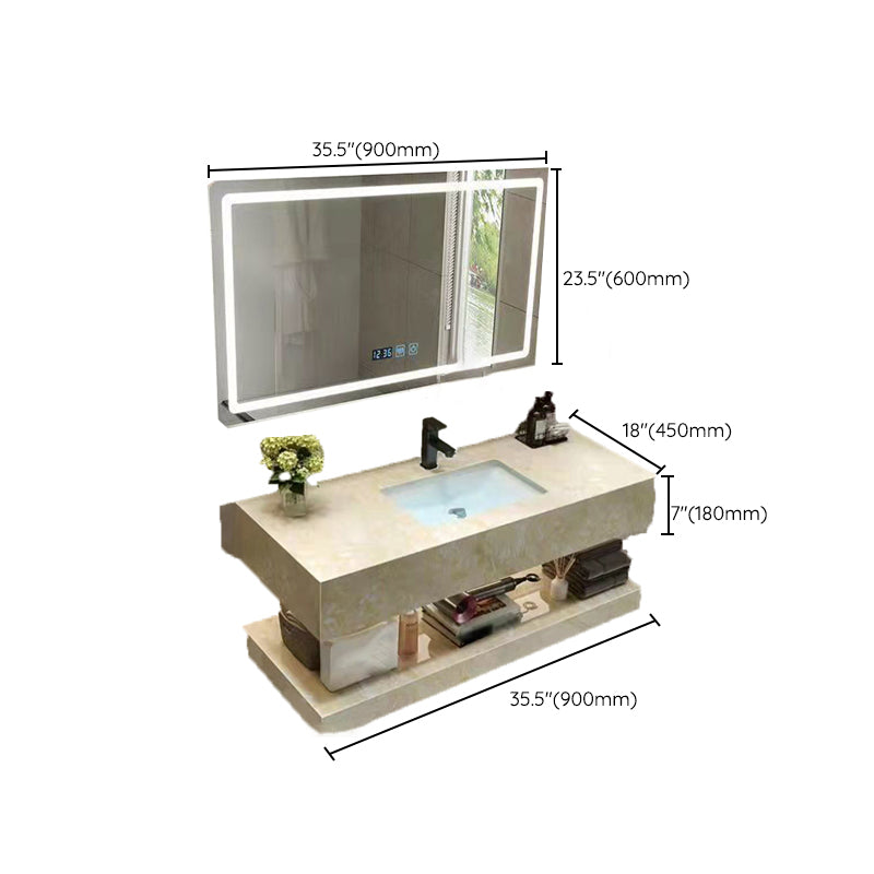 Yellow Stone Bath Vanity Shelving Included Single Sink Wall Mount Vanity Set with Mirror Clearhalo 'Bathroom Remodel & Bathroom Fixtures' 'Bathroom Vanities' 'bathroom_vanities' 'Home Improvement' 'home_improvement' 'home_improvement_bathroom_vanities' 6627730