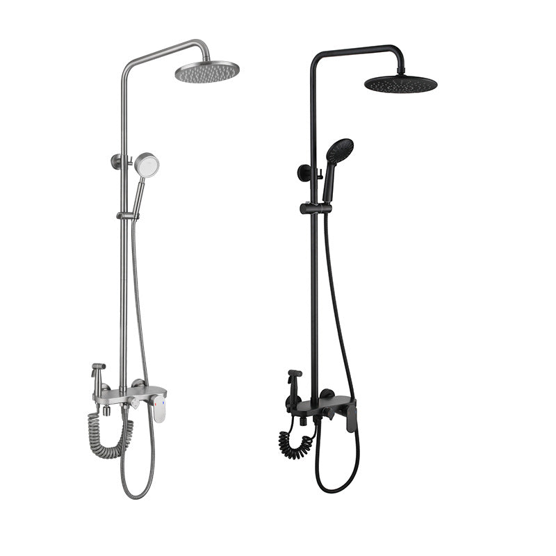 Modern Shower System Stainless Steel Adjustable Shower Head Shower Combo Clearhalo 'Bathroom Remodel & Bathroom Fixtures' 'Home Improvement' 'home_improvement' 'home_improvement_shower_faucets' 'Shower Faucets & Systems' 'shower_faucets' 'Showers & Bathtubs Plumbing' 'Showers & Bathtubs' 6627755