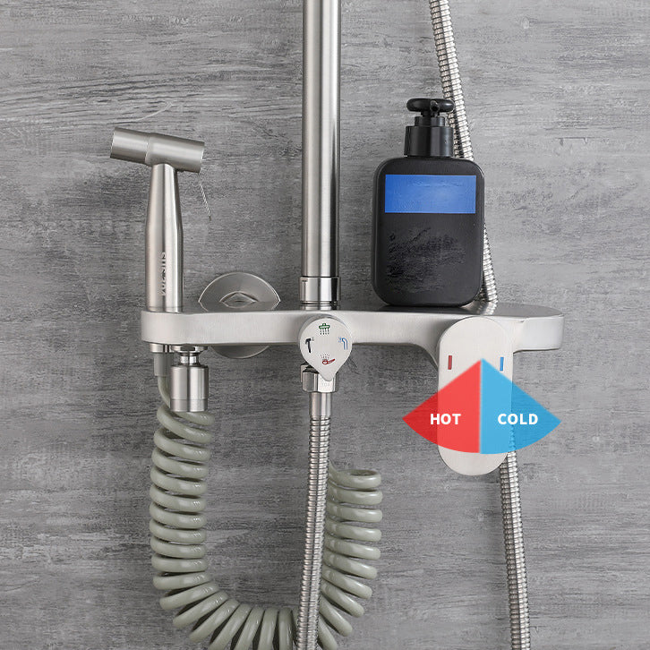 Modern Shower System Stainless Steel Adjustable Shower Head Shower Combo Clearhalo 'Bathroom Remodel & Bathroom Fixtures' 'Home Improvement' 'home_improvement' 'home_improvement_shower_faucets' 'Shower Faucets & Systems' 'shower_faucets' 'Showers & Bathtubs Plumbing' 'Showers & Bathtubs' 6627757