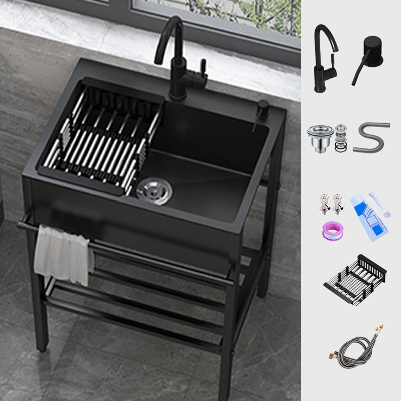 Contemporary Style Kitchen Sink Drop-In Noise-cancelling Design Kitchen Sink with Frame 24"L x 18"W x 34"H Sink with Faucet Round Faucet Clearhalo 'Home Improvement' 'home_improvement' 'home_improvement_kitchen_sinks' 'Kitchen Remodel & Kitchen Fixtures' 'Kitchen Sinks & Faucet Components' 'Kitchen Sinks' 'kitchen_sinks' 6627790