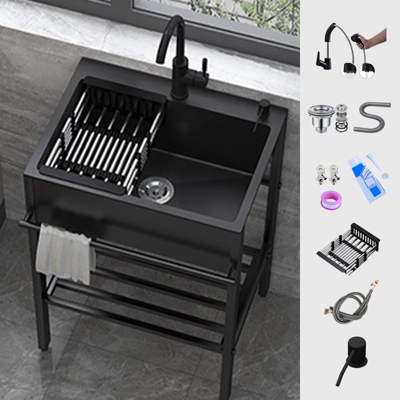 Contemporary Style Kitchen Sink Drop-In Noise-cancelling Design Kitchen Sink with Frame 24"L x 18"W x 34"H Sink with Faucet Pull Out Faucet Clearhalo 'Home Improvement' 'home_improvement' 'home_improvement_kitchen_sinks' 'Kitchen Remodel & Kitchen Fixtures' 'Kitchen Sinks & Faucet Components' 'Kitchen Sinks' 'kitchen_sinks' 6627796