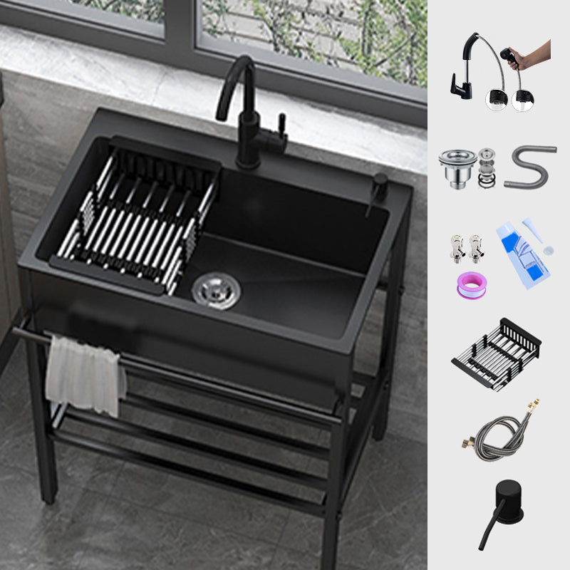 Contemporary Style Kitchen Sink Drop-In Noise-cancelling Design Kitchen Sink with Frame 27"L x 18"W x 34"H Sink with Faucet Pull Out Faucet Clearhalo 'Home Improvement' 'home_improvement' 'home_improvement_kitchen_sinks' 'Kitchen Remodel & Kitchen Fixtures' 'Kitchen Sinks & Faucet Components' 'Kitchen Sinks' 'kitchen_sinks' 6627797