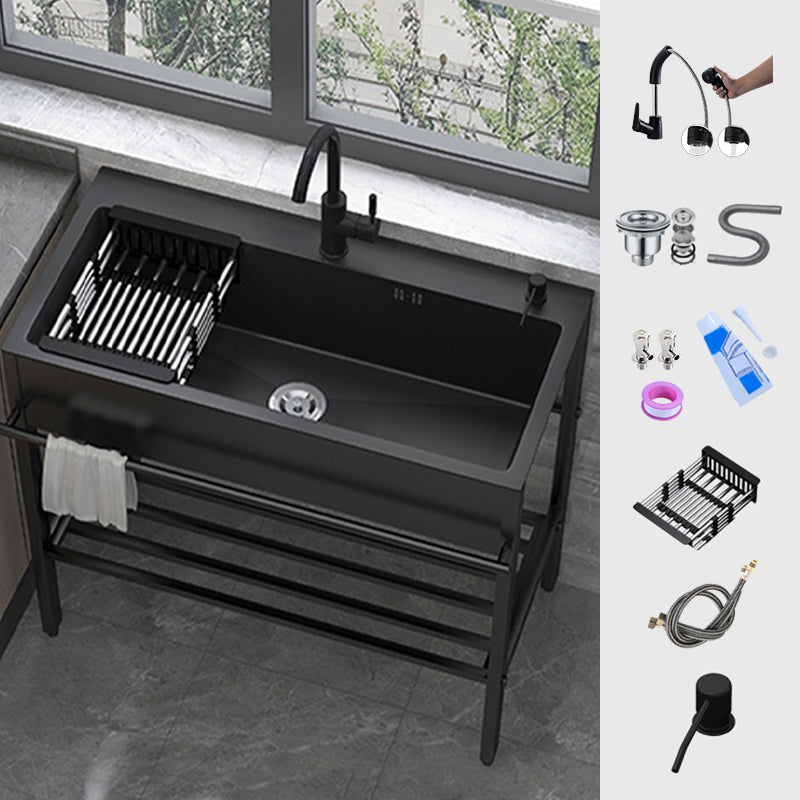 Contemporary Style Kitchen Sink Drop-In Noise-cancelling Design Kitchen Sink with Frame 35"L x 18"W x 34"H Sink with Faucet Pull Out Faucet Clearhalo 'Home Improvement' 'home_improvement' 'home_improvement_kitchen_sinks' 'Kitchen Remodel & Kitchen Fixtures' 'Kitchen Sinks & Faucet Components' 'Kitchen Sinks' 'kitchen_sinks' 6627799