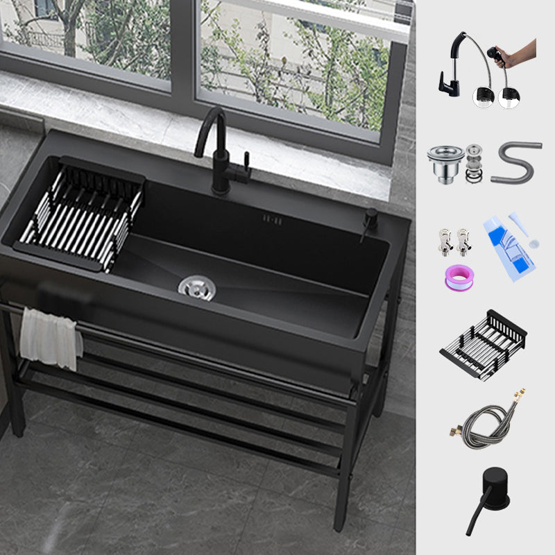 Contemporary Style Kitchen Sink Drop-In Noise-cancelling Design Kitchen Sink with Frame 39"L x 18"W x 34"H Sink with Faucet Pull Out Faucet Clearhalo 'Home Improvement' 'home_improvement' 'home_improvement_kitchen_sinks' 'Kitchen Remodel & Kitchen Fixtures' 'Kitchen Sinks & Faucet Components' 'Kitchen Sinks' 'kitchen_sinks' 6627800