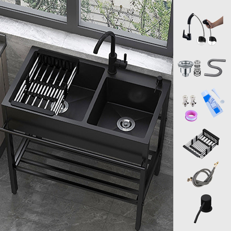 Contemporary Style Kitchen Sink Drop-In Noise-cancelling Design Kitchen Sink with Frame 32"L x 18"W x 34"H Sink with Faucet Pull Out Faucet Clearhalo 'Home Improvement' 'home_improvement' 'home_improvement_kitchen_sinks' 'Kitchen Remodel & Kitchen Fixtures' 'Kitchen Sinks & Faucet Components' 'Kitchen Sinks' 'kitchen_sinks' 6627802