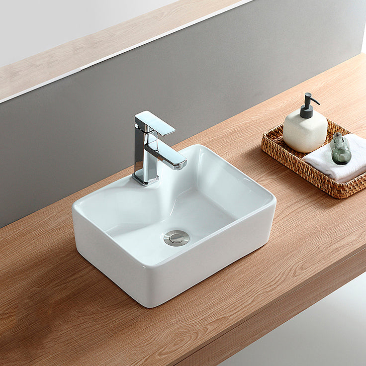 Modern Bathroom Sink Porcelain Rectangular Vessel with Pop-Up Drain Clearhalo 'Bathroom Remodel & Bathroom Fixtures' 'Bathroom Sinks & Faucet Components' 'Bathroom Sinks' 'bathroom_sink' 'Home Improvement' 'home_improvement' 'home_improvement_bathroom_sink' 6627815