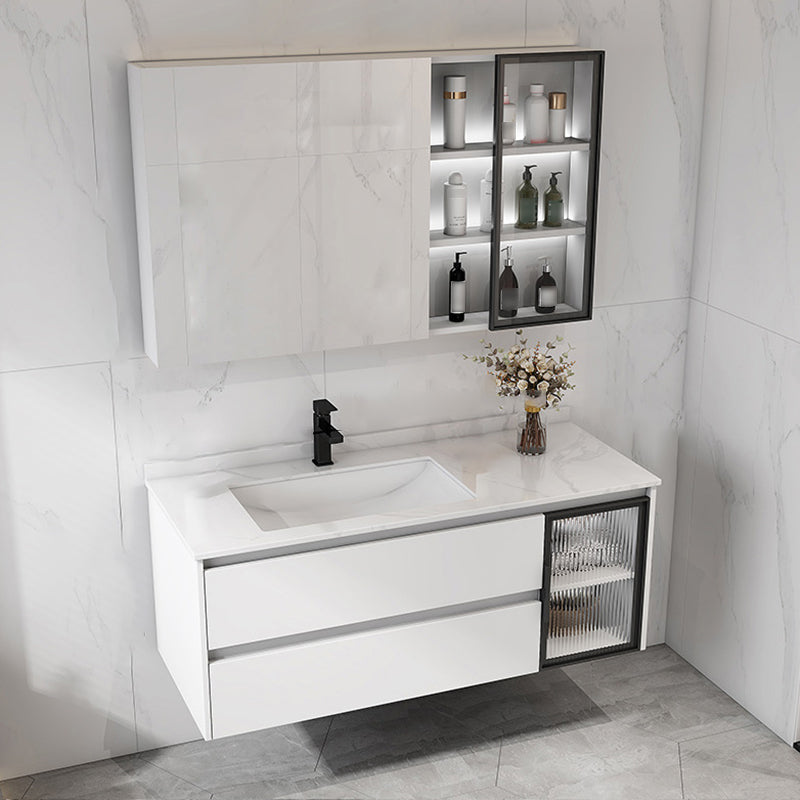 Contemporary White Sink Cabinet Bathroom Vanity Cabinet with Mirror Cabinet Vanity & Faucet & Mirror Cabinet Stone Clearhalo 'Bathroom Remodel & Bathroom Fixtures' 'Bathroom Vanities' 'bathroom_vanities' 'Home Improvement' 'home_improvement' 'home_improvement_bathroom_vanities' 6627855