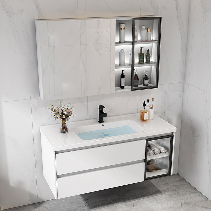 Contemporary White Sink Cabinet Bathroom Vanity Cabinet with Mirror Cabinet Vanity & Faucet & Mirror Cabinet Ceramic Clearhalo 'Bathroom Remodel & Bathroom Fixtures' 'Bathroom Vanities' 'bathroom_vanities' 'Home Improvement' 'home_improvement' 'home_improvement_bathroom_vanities' 6627856