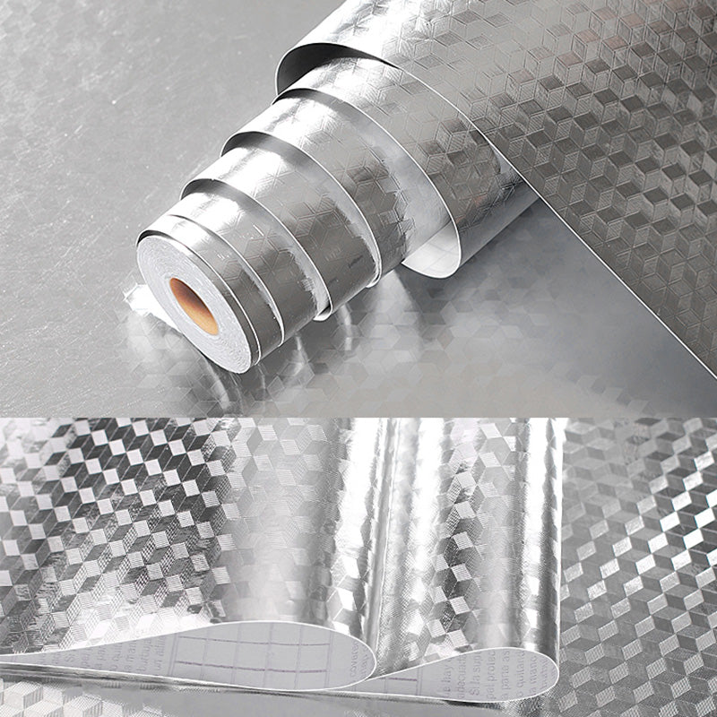 Single Tile Wallpaper Contemporary Kitchen Peel and Stick Backsplash Silver Clearhalo 'Flooring 'Home Improvement' 'home_improvement' 'home_improvement_peel_stick_blacksplash' 'Peel & Stick Backsplash Tile' 'peel_stick_blacksplash' 'Walls & Ceilings' Walls and Ceiling' 6627895