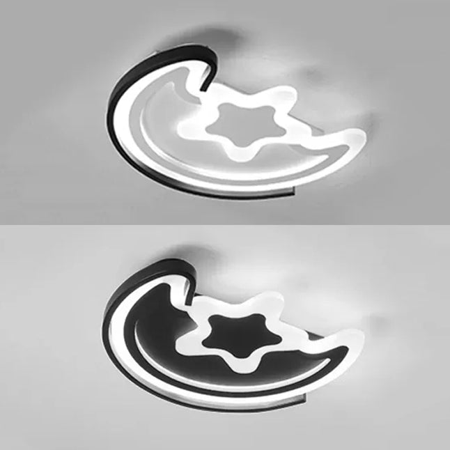 Acrylic Moon & Star Ceiling Fixture Eye-Caring Cartoon LED Flushmount Light for Study Room Black Clearhalo 'Ceiling Lights' 'Close To Ceiling Lights' 'Close to ceiling' 'Flush mount' Lighting' 66280