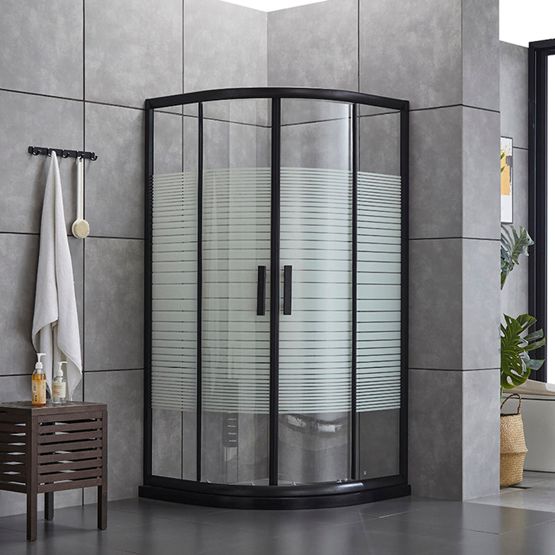 Rounded Matt Black Shower Enclosure Tempered Glass Corner Shower Enclosure Door Seal Included Striped Clearhalo 'Bathroom Remodel & Bathroom Fixtures' 'Home Improvement' 'home_improvement' 'home_improvement_shower_stalls_enclosures' 'Shower Stalls & Enclosures' 'shower_stalls_enclosures' 'Showers & Bathtubs' 6628035