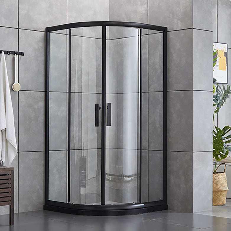 Rounded Matt Black Shower Enclosure Tempered Glass Corner Shower Enclosure Door Seal Included Clear Glass Clearhalo 'Bathroom Remodel & Bathroom Fixtures' 'Home Improvement' 'home_improvement' 'home_improvement_shower_stalls_enclosures' 'Shower Stalls & Enclosures' 'shower_stalls_enclosures' 'Showers & Bathtubs' 6628037