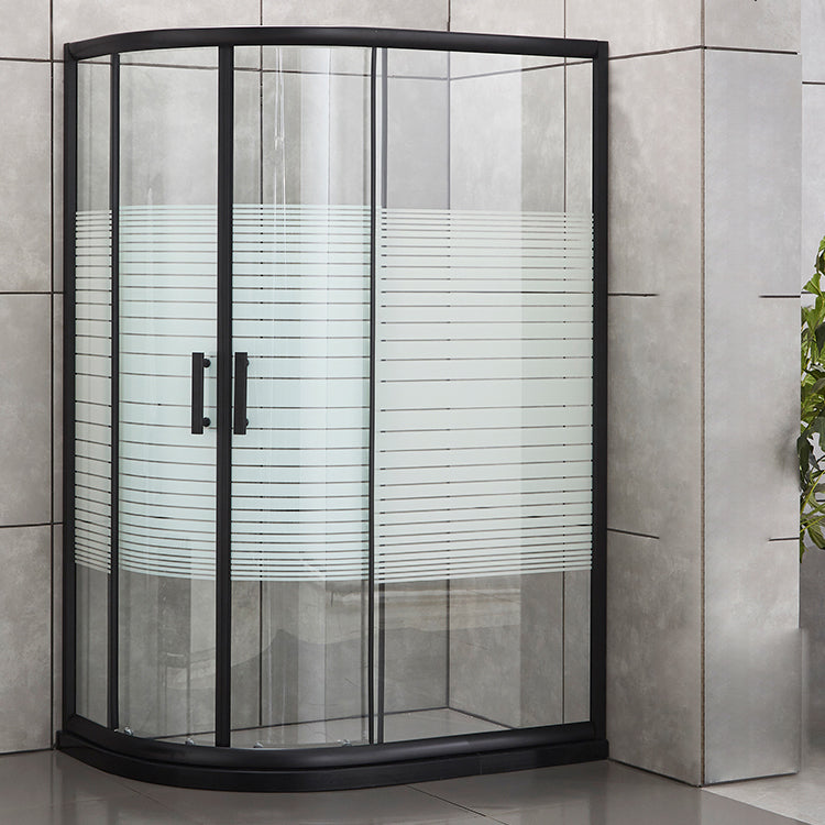 Rounded Matt Black Shower Enclosure Tempered Glass Corner Shower Enclosure Clearhalo 'Bathroom Remodel & Bathroom Fixtures' 'Home Improvement' 'home_improvement' 'home_improvement_shower_stalls_enclosures' 'Shower Stalls & Enclosures' 'shower_stalls_enclosures' 'Showers & Bathtubs' 6628038