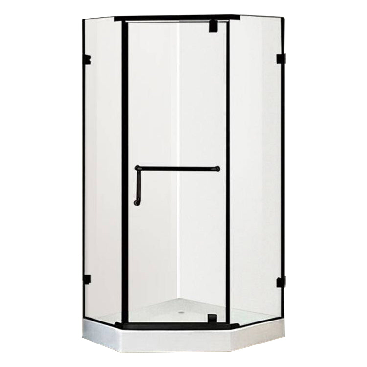 Neo-Angle Clear Shower Enclosure Corner Shower Stall with Header Bottom Basin Black Clearhalo 'Bathroom Remodel & Bathroom Fixtures' 'Home Improvement' 'home_improvement' 'home_improvement_shower_stalls_enclosures' 'Shower Stalls & Enclosures' 'shower_stalls_enclosures' 'Showers & Bathtubs' 6628064