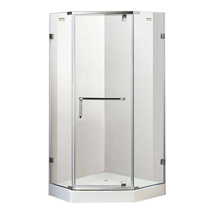 Neo-Angle Clear Shower Enclosure Corner Shower Stall with Header Bottom Basin Silver Clearhalo 'Bathroom Remodel & Bathroom Fixtures' 'Home Improvement' 'home_improvement' 'home_improvement_shower_stalls_enclosures' 'Shower Stalls & Enclosures' 'shower_stalls_enclosures' 'Showers & Bathtubs' 6628065