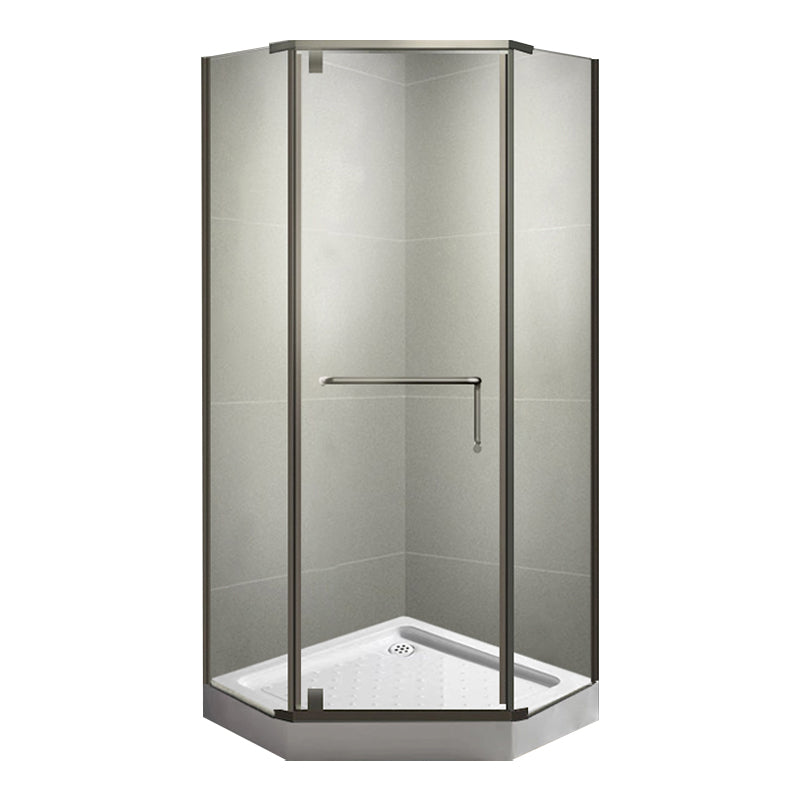 Neo-Angle Clear Shower Enclosure Corner Shower Stall with Header 35"L x 35"W x 75"H Bottom Basin Gray Clearhalo 'Bathroom Remodel & Bathroom Fixtures' 'Home Improvement' 'home_improvement' 'home_improvement_shower_stalls_enclosures' 'Shower Stalls & Enclosures' 'shower_stalls_enclosures' 'Showers & Bathtubs' 6628067