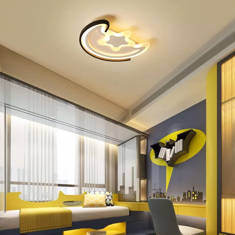 Acrylic Moon & Star Ceiling Fixture Eye-Caring Cartoon LED Flushmount Light for Study Room White Clearhalo 'Ceiling Lights' 'Close To Ceiling Lights' 'Close to ceiling' 'Flush mount' Lighting' 66286
