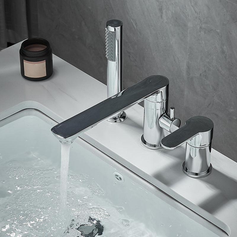 Modern Deck Mounted Freestanding Tub Filler Metal Freestanding Faucet with Handles Clearhalo 'Bathroom Remodel & Bathroom Fixtures' 'Bathtub Faucets' 'bathtub_faucets' 'Home Improvement' 'home_improvement' 'home_improvement_bathtub_faucets' 6628605
