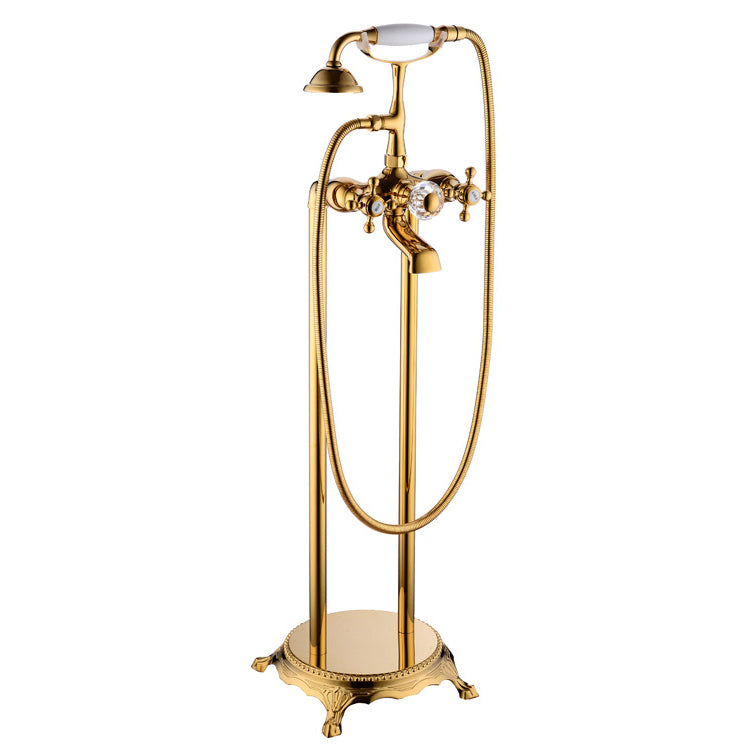 Floor Mounted Metal Freestanding Tub Filler Copper Freestanding Faucet in Gold Gold Clearhalo 'Bathroom Remodel & Bathroom Fixtures' 'Bathtub Faucets' 'bathtub_faucets' 'Home Improvement' 'home_improvement' 'home_improvement_bathtub_faucets' 6628657