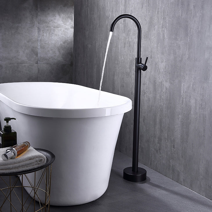 Traditional Floor Mounted Metal Freestanding Tub Filler Single Handle Freestanding Faucet Black Hand Shower Not Included Clearhalo 'Bathroom Remodel & Bathroom Fixtures' 'Bathtub Faucets' 'bathtub_faucets' 'Home Improvement' 'home_improvement' 'home_improvement_bathtub_faucets' 6628670