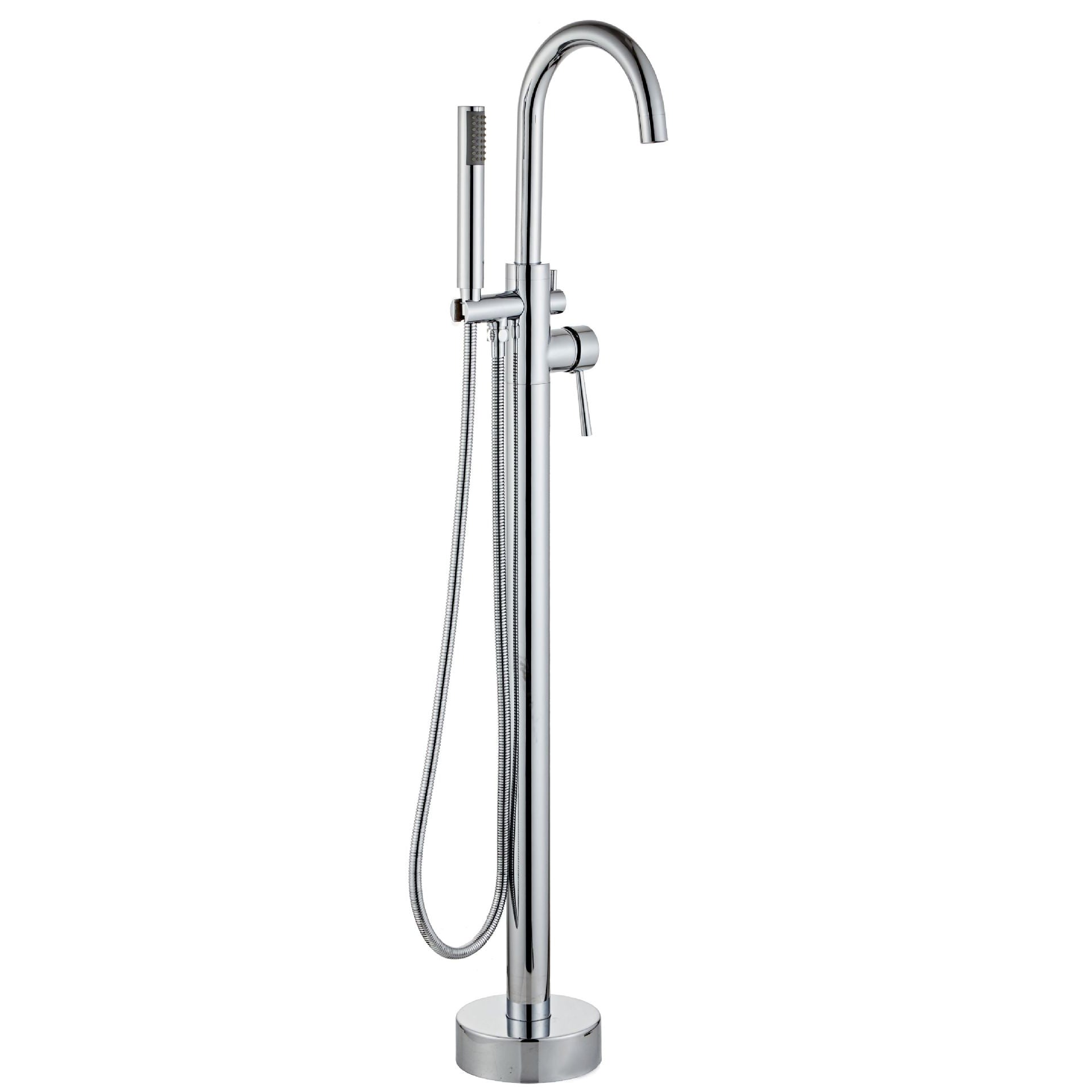 Traditional Floor Mounted Metal Freestanding Tub Filler Single Handle Freestanding Faucet Silver Hand Shower Included Clearhalo 'Bathroom Remodel & Bathroom Fixtures' 'Bathtub Faucets' 'bathtub_faucets' 'Home Improvement' 'home_improvement' 'home_improvement_bathtub_faucets' 6628671