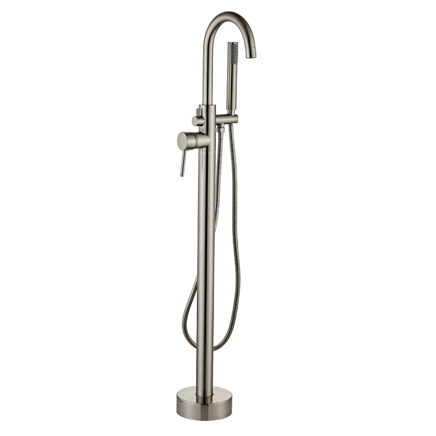 Traditional Floor Mounted Metal Freestanding Tub Filler Single Handle Freestanding Faucet Chrome Hand Shower Included Clearhalo 'Bathroom Remodel & Bathroom Fixtures' 'Bathtub Faucets' 'bathtub_faucets' 'Home Improvement' 'home_improvement' 'home_improvement_bathtub_faucets' 6628676