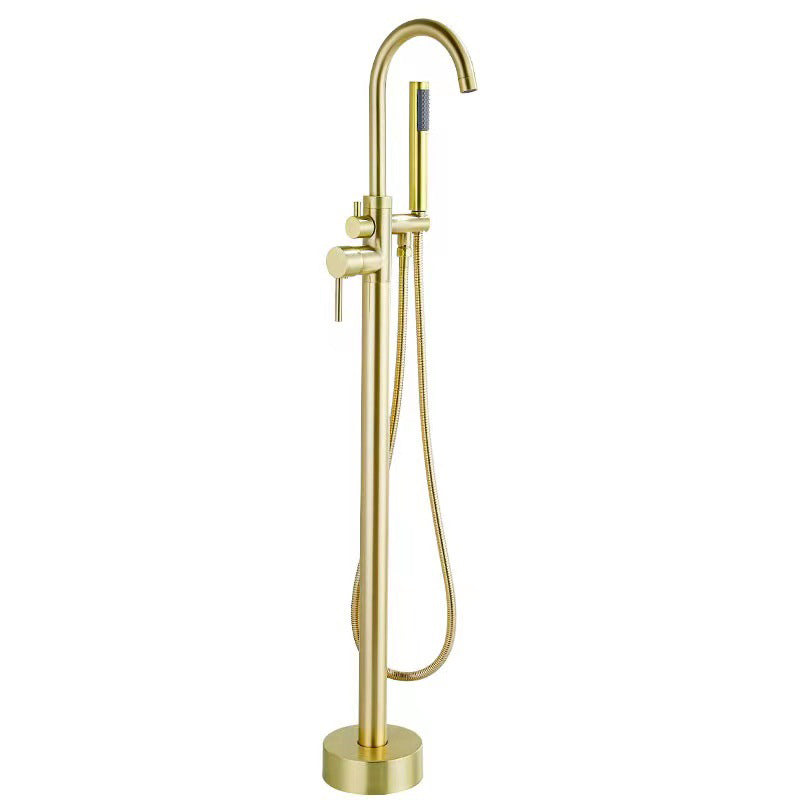 Traditional Floor Mounted Metal Freestanding Tub Filler Single Handle Freestanding Faucet Dark Gold Hand Shower Included Clearhalo 'Bathroom Remodel & Bathroom Fixtures' 'Bathtub Faucets' 'bathtub_faucets' 'Home Improvement' 'home_improvement' 'home_improvement_bathtub_faucets' 6628680
