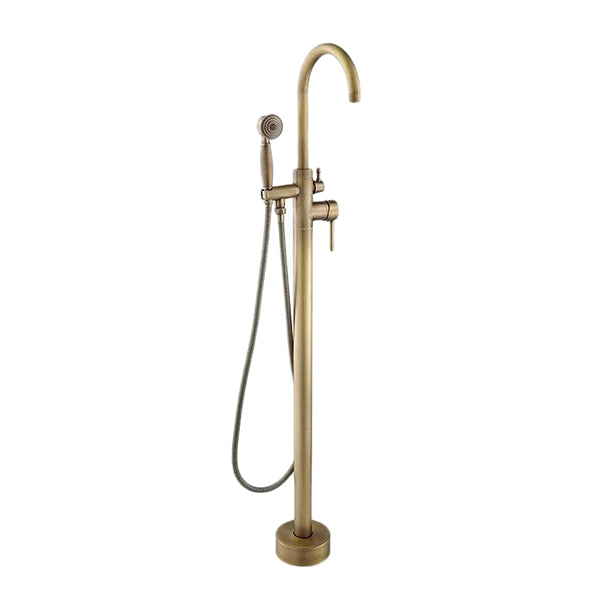 Traditional Floor Mounted Metal Freestanding Tub Filler Single Handle Freestanding Faucet Coppery Hand Shower Included Clearhalo 'Bathroom Remodel & Bathroom Fixtures' 'Bathtub Faucets' 'bathtub_faucets' 'Home Improvement' 'home_improvement' 'home_improvement_bathtub_faucets' 6628685