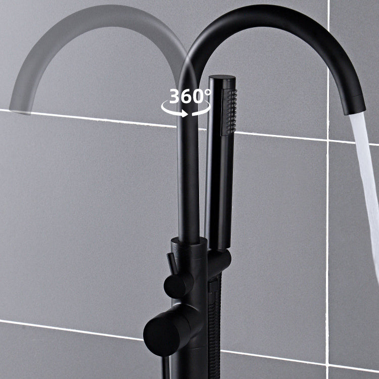 Floor Mounted Freestanding Tub Filler Metal Freestanding Tub Filler Trim with Spray Gun Clearhalo 'Bathroom Remodel & Bathroom Fixtures' 'Bathtub Faucets' 'bathtub_faucets' 'Home Improvement' 'home_improvement' 'home_improvement_bathtub_faucets' 6628710