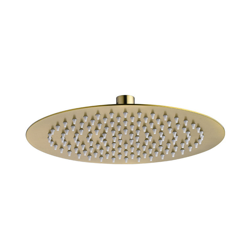 Polished Brass Round Fixed Shower Head Stainless Steel Wall-Mount Showerhead Gold Clearhalo 'Bathroom Remodel & Bathroom Fixtures' 'Home Improvement' 'home_improvement' 'home_improvement_shower_heads' 'Shower Heads' 'shower_heads' 'Showers & Bathtubs Plumbing' 'Showers & Bathtubs' 6628866