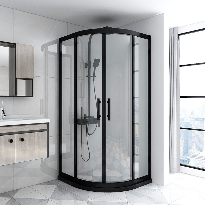 Rounded Tempered Glass Shower Enclosure with Shower Door Corner Shower Enclosure 8MM Black Clearhalo 'Bathroom Remodel & Bathroom Fixtures' 'Home Improvement' 'home_improvement' 'home_improvement_shower_stalls_enclosures' 'Shower Stalls & Enclosures' 'shower_stalls_enclosures' 'Showers & Bathtubs' 6630731