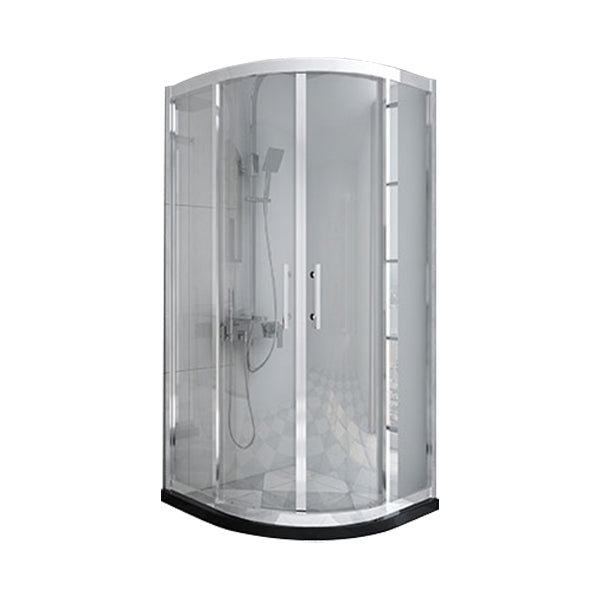 Rounded Tempered Glass Shower Enclosure with Shower Door Corner Shower Enclosure Clearhalo 'Bathroom Remodel & Bathroom Fixtures' 'Home Improvement' 'home_improvement' 'home_improvement_shower_stalls_enclosures' 'Shower Stalls & Enclosures' 'shower_stalls_enclosures' 'Showers & Bathtubs' 6630735