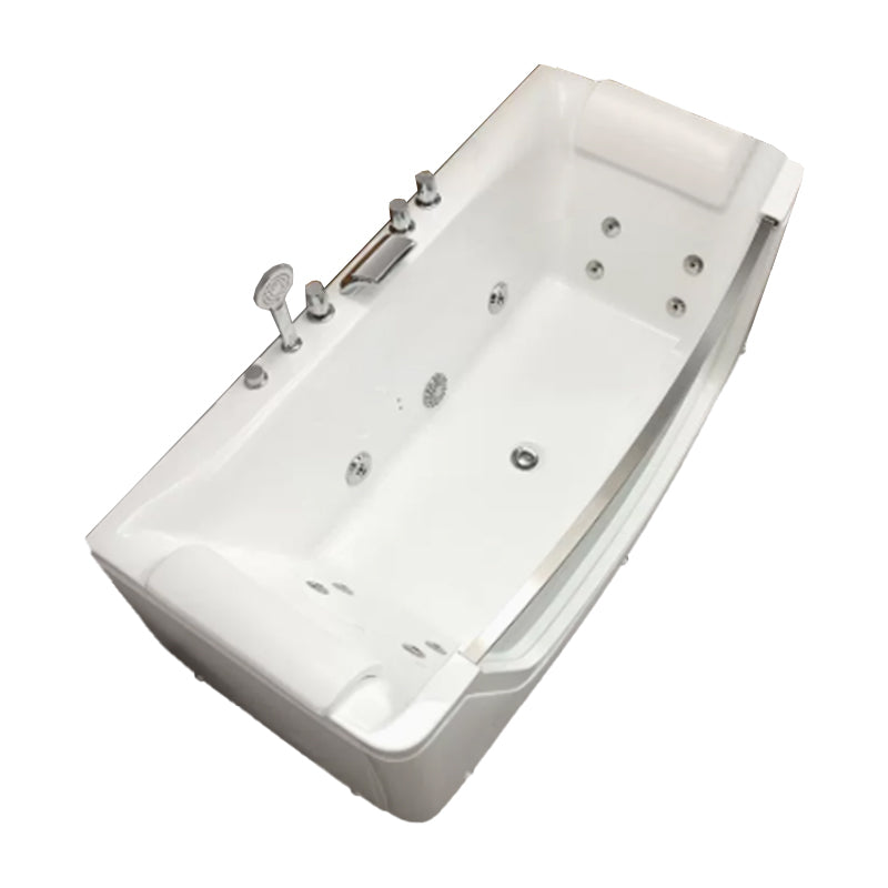 Modern Rectangle Acrylic Bathtub Back to Wall with Massage Device Massage Tub with Silver 5-Piece Set Clearhalo 'Bathroom Remodel & Bathroom Fixtures' 'Bathtubs' 'Home Improvement' 'home_improvement' 'home_improvement_bathtubs' 'Showers & Bathtubs' 6639372