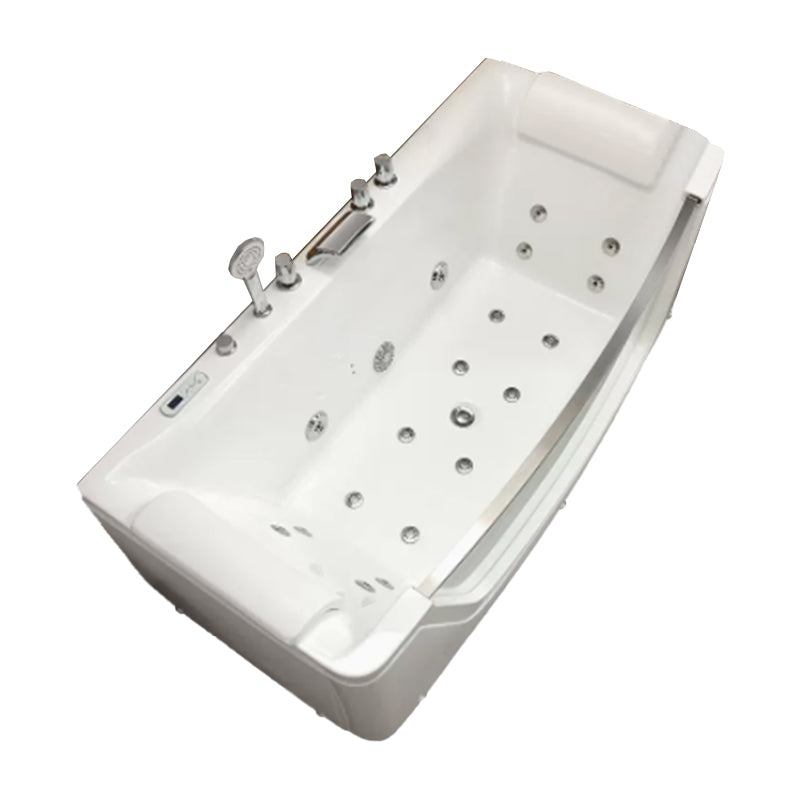 Modern Rectangle Acrylic Bathtub Back to Wall with Massage Device Message & Temperature & Bubble & Light Tub with Silver 5-Piece Set Clearhalo 'Bathroom Remodel & Bathroom Fixtures' 'Bathtubs' 'Home Improvement' 'home_improvement' 'home_improvement_bathtubs' 'Showers & Bathtubs' 6639374