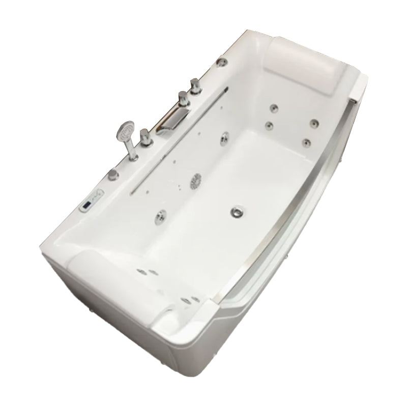 Modern Rectangle Acrylic Bathtub Back to Wall with Massage Device Tub with Silver 5-Piece Set Clearhalo 'Bathroom Remodel & Bathroom Fixtures' 'Bathtubs' 'Home Improvement' 'home_improvement' 'home_improvement_bathtubs' 'Showers & Bathtubs' 6639376