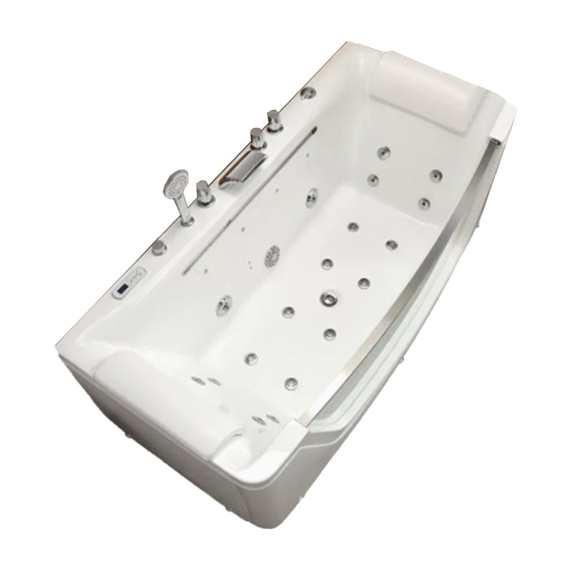 Modern Rectangle Acrylic Bathtub Back to Wall with Massage Device Tub with Silver 5-Piece Set Clearhalo 'Bathroom Remodel & Bathroom Fixtures' 'Bathtubs' 'Home Improvement' 'home_improvement' 'home_improvement_bathtubs' 'Showers & Bathtubs' 6639380