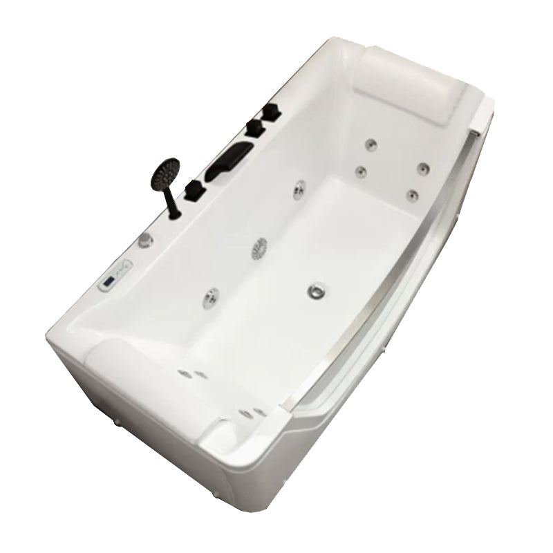 Modern Rectangle Acrylic Bathtub Back to Wall with Massage Device Massage & Thermostat Tub with Black 5-Piece Set Clearhalo 'Bathroom Remodel & Bathroom Fixtures' 'Bathtubs' 'Home Improvement' 'home_improvement' 'home_improvement_bathtubs' 'Showers & Bathtubs' 6639382