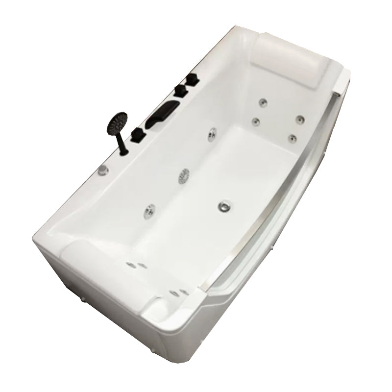 Modern Rectangle Acrylic Bathtub Back to Wall with Massage Device Massage Tub with Black 5-Piece Set Clearhalo 'Bathroom Remodel & Bathroom Fixtures' 'Bathtubs' 'Home Improvement' 'home_improvement' 'home_improvement_bathtubs' 'Showers & Bathtubs' 6639384