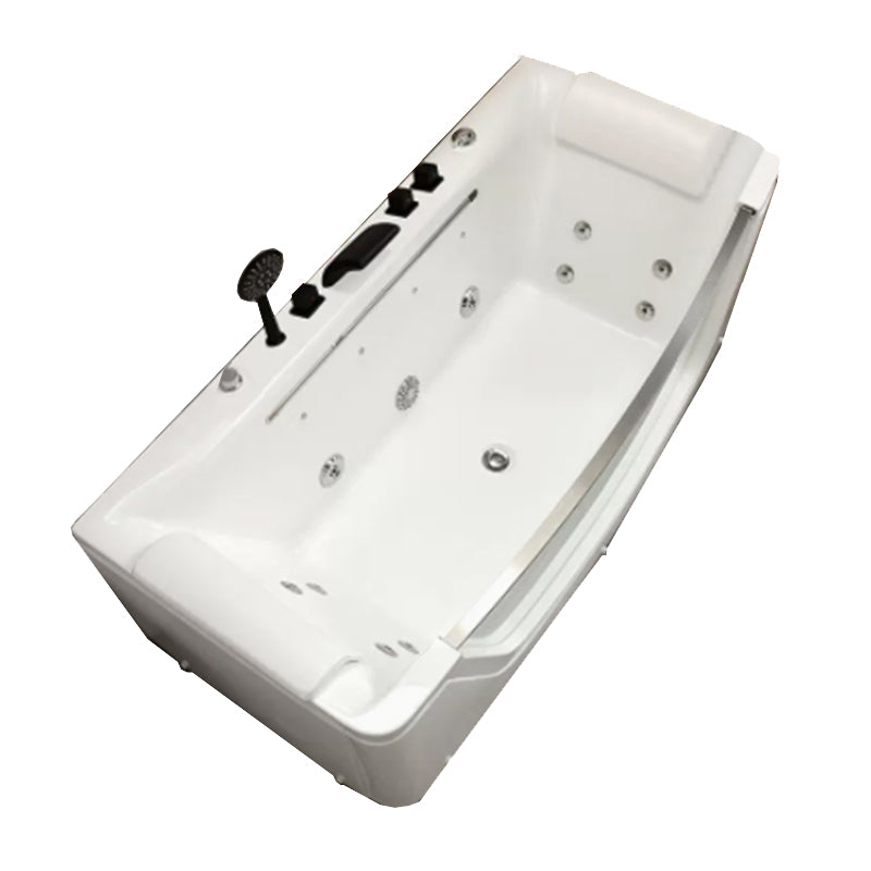 Modern Rectangle Acrylic Bathtub Back to Wall with Massage Device Massage & Waterfall Tub with Black 5-Piece Set Clearhalo 'Bathroom Remodel & Bathroom Fixtures' 'Bathtubs' 'Home Improvement' 'home_improvement' 'home_improvement_bathtubs' 'Showers & Bathtubs' 6639387