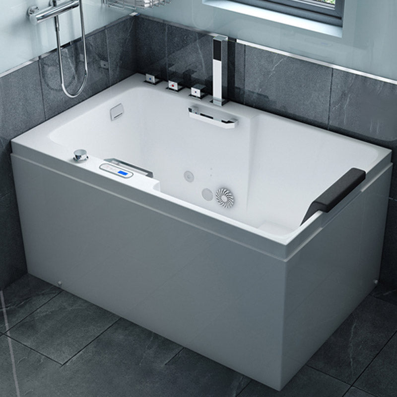 Bathroom Acrylic Apron Front Bathtub Modern Rectangular Bathtub 47"L x 30"W x 24"H Massage & Thermostat Tub & Silver 5-Piece Set & Pillow Armrest Clearhalo 'Bathroom Remodel & Bathroom Fixtures' 'Bathtubs' 'Home Improvement' 'home_improvement' 'home_improvement_bathtubs' 'Showers & Bathtubs' 6639464