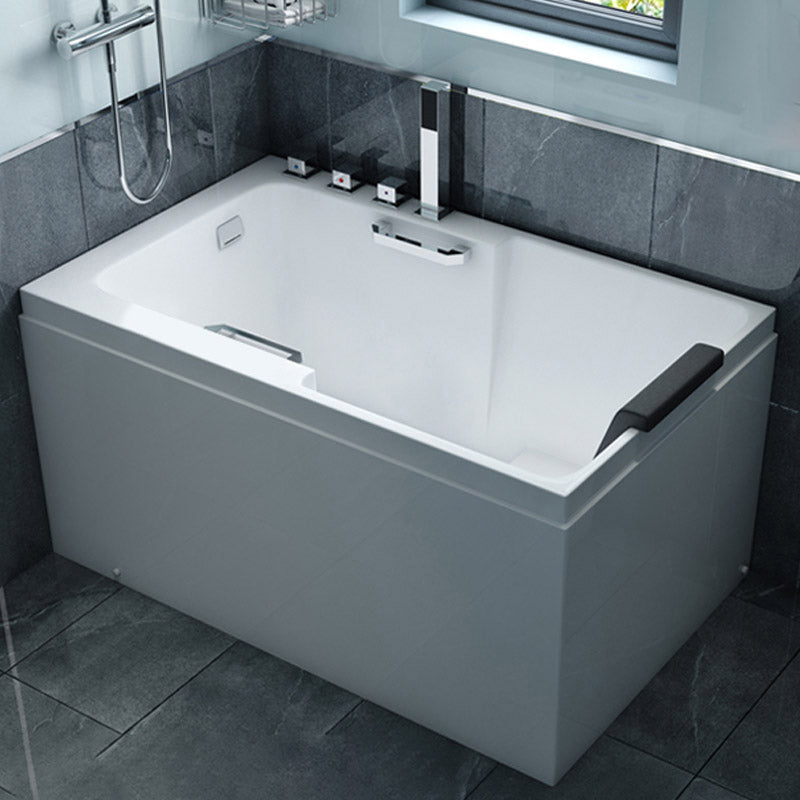 Bathroom Acrylic Apron Front Bathtub Modern Rectangular Bathtub Tub Only Tub & Silver 5-Piece Set & Pillow Armrest Clearhalo 'Bathroom Remodel & Bathroom Fixtures' 'Bathtubs' 'Home Improvement' 'home_improvement' 'home_improvement_bathtubs' 'Showers & Bathtubs' 6639471